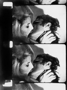 2-1/2 frames of Andy Warhol's 16mm film Kiss, photographed in november and december 1963