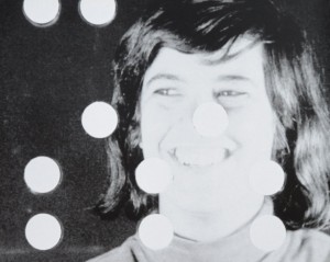 Susan Sontag at Andy Warhol's factory in 1964. Still frame from Susan Sontag's screen test featuring sprocket holes over her image.
